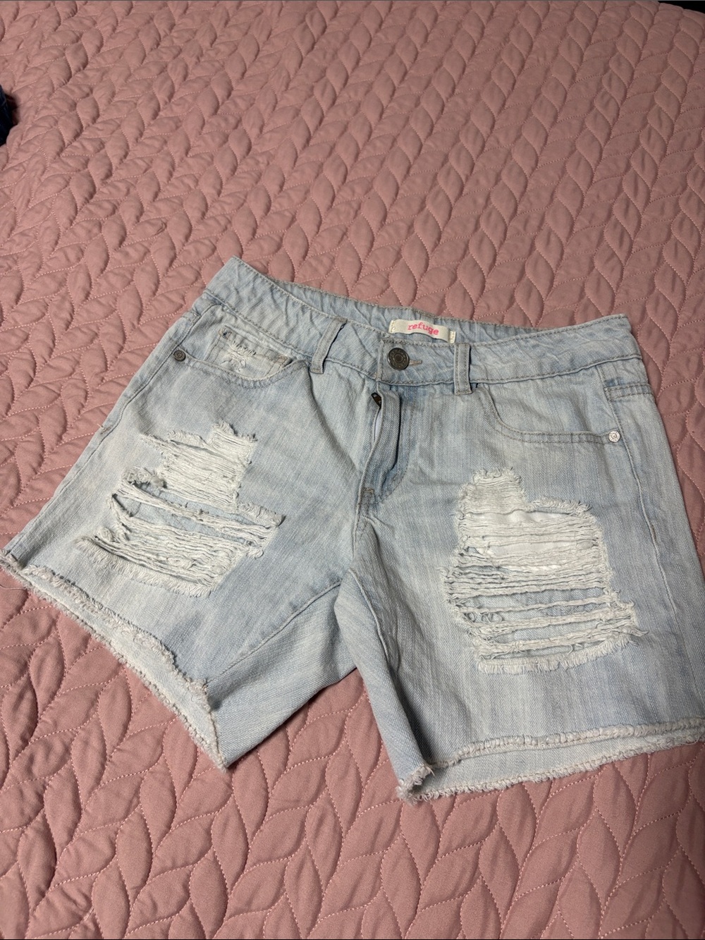 refuge Light Wash Distressed Denim Shorts